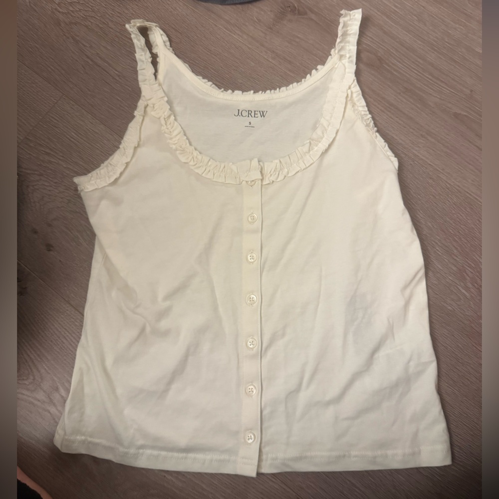J. Crew Ivory Ruffle-Trim Top